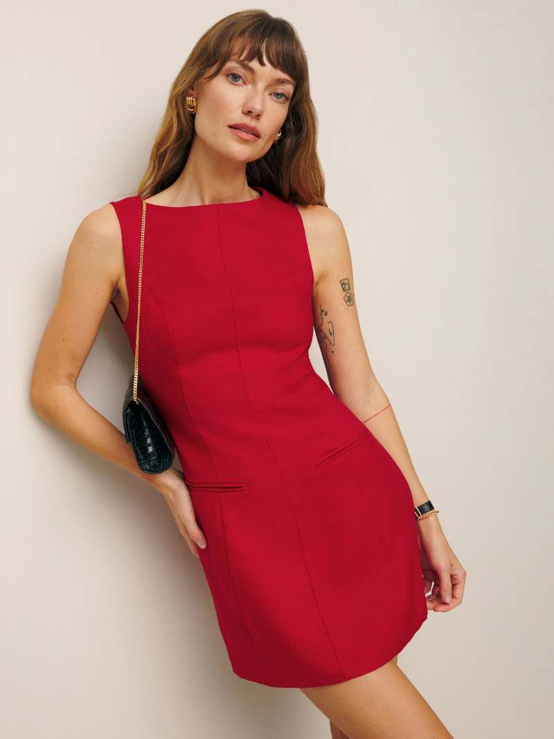 Red Citron Linen Dress - Sleeveless  Reformation