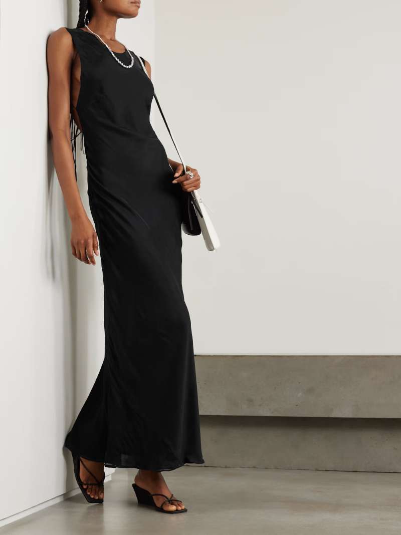 ST. AGNI Open-back ruched pinstriped silk-voile maxi dress  NET-A-PORTER
