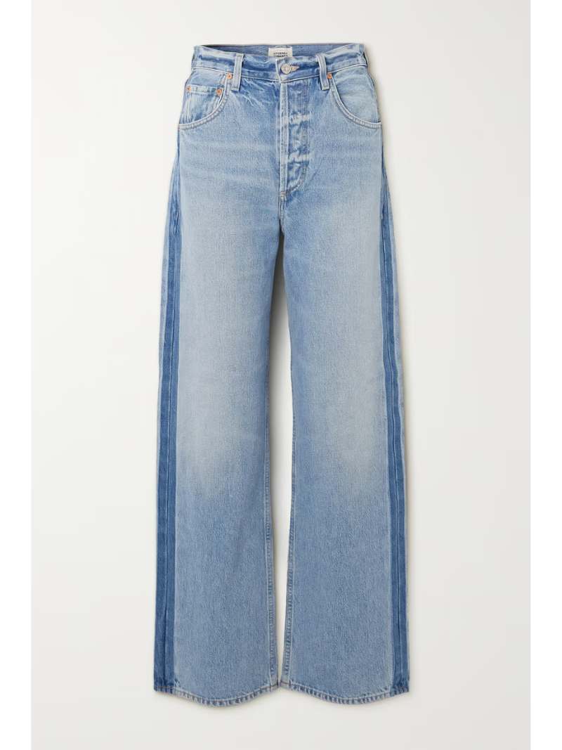 CITIZENS OF HUMANITY + NET SUSTAIN Ayla Baggy Tuxedo high-rise wide-leg two-tone organic jeans  NET-A-PORTER