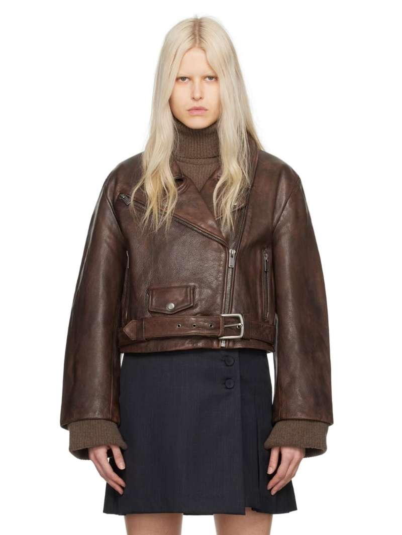 Holzweiler: Brown Joana Leather Biker Jacket | SSENSE