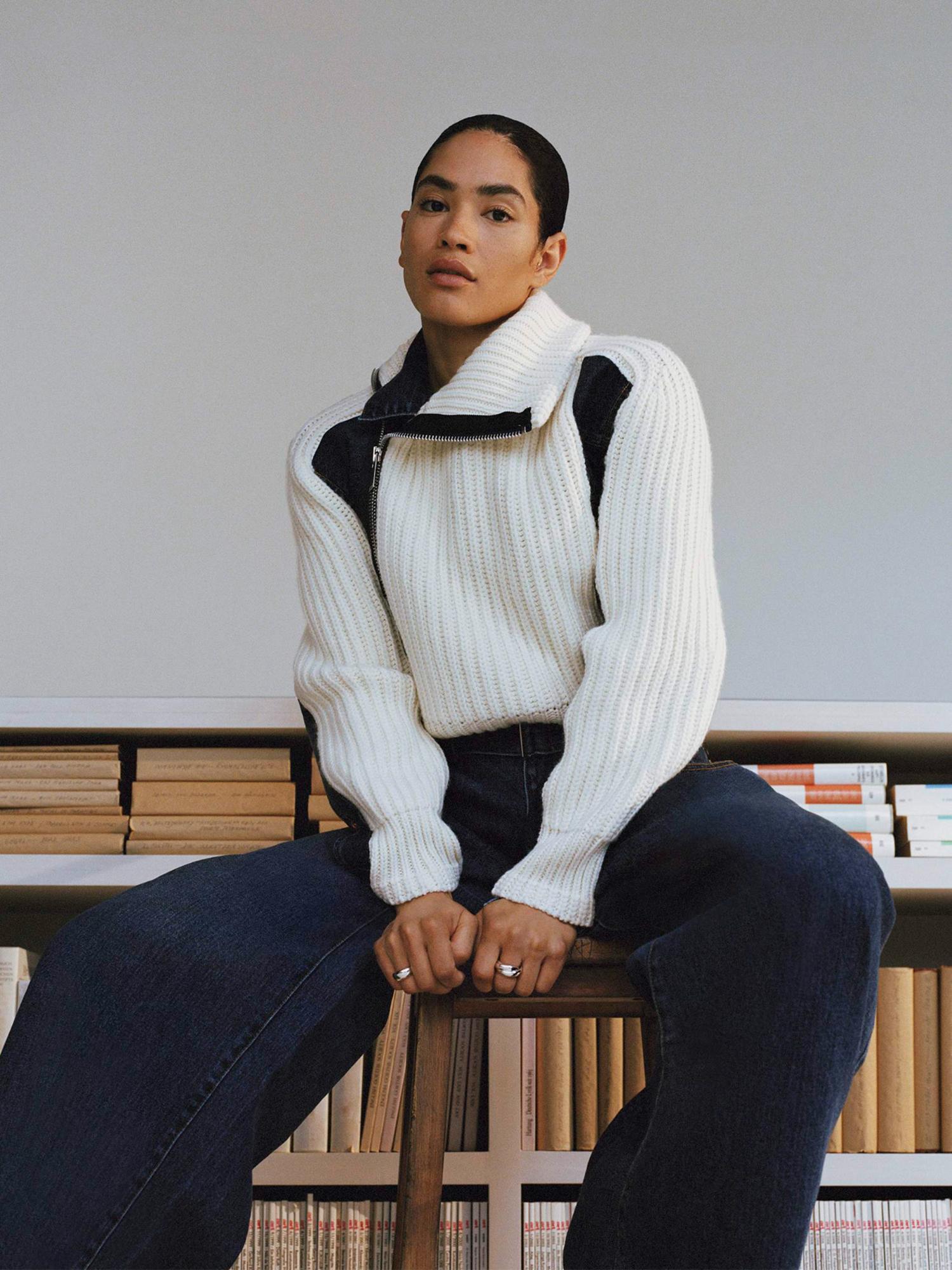 METTE wears Fall-Winter Key Fashion Trends Net-a-Porter Sacai Denim Jeans