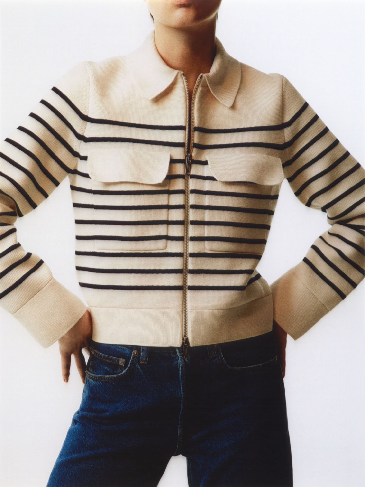 Striped Knitted Cotton Jacket Jeans Denim