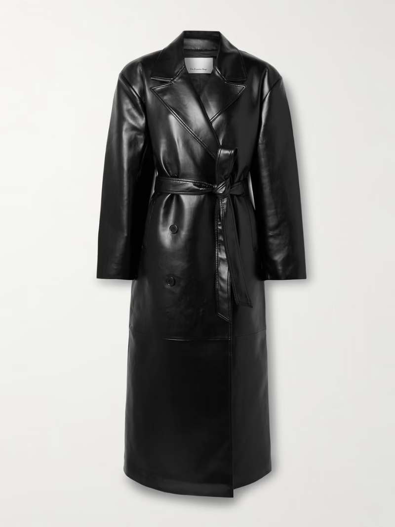THE FRANKIE SHOP Tina double-breasted belted faux leather trench coat  NET-A-PORTER