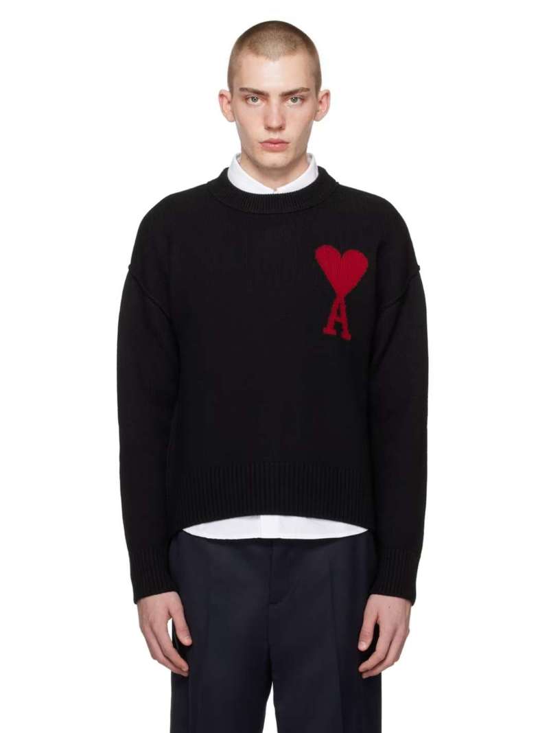 Black Red Ami de Cœur Sweater by AMI Paris on Sale