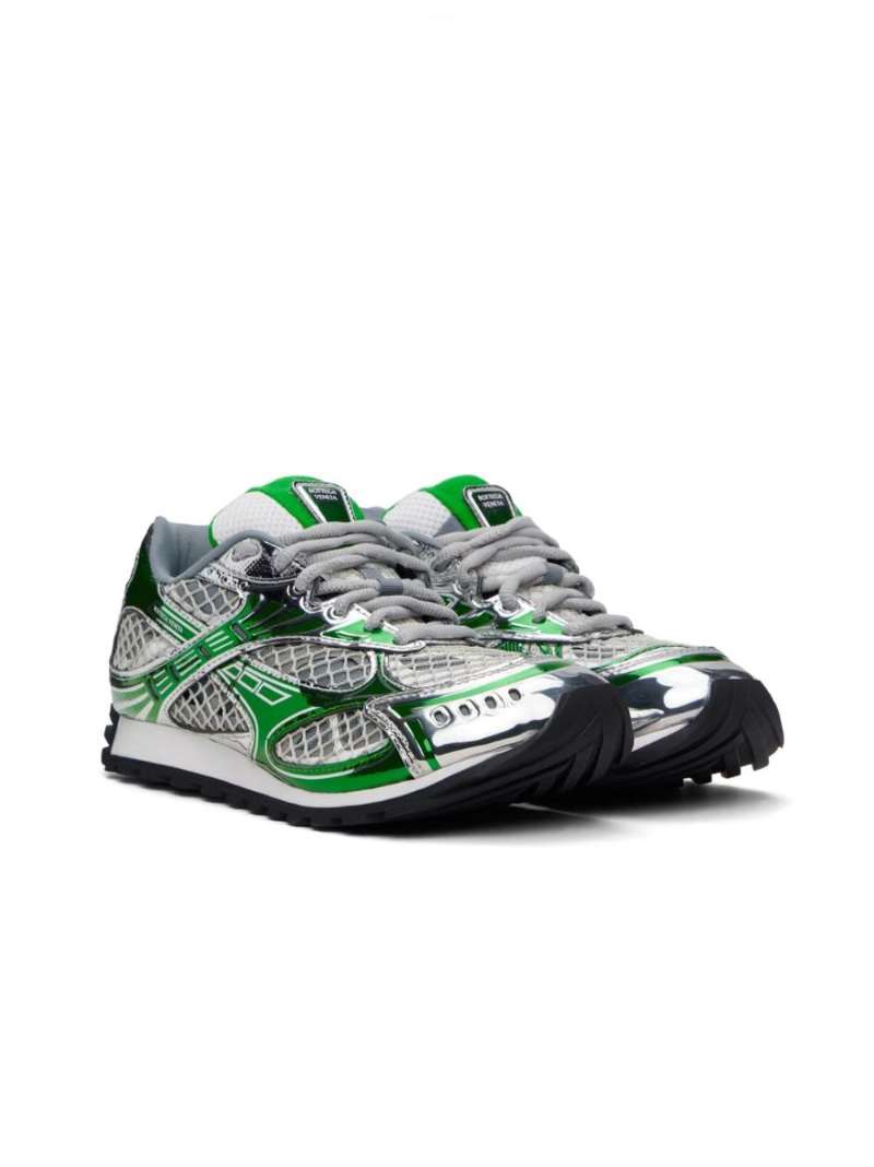 Bottega Veneta Silver & Green Orbit Sneakers  SSENSE