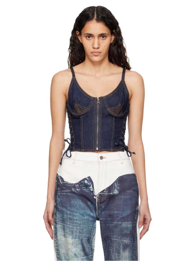 Indigo 'The Lace-Up' Denim Tank Top by Jean Paul Gaultier on Sale SSENSE