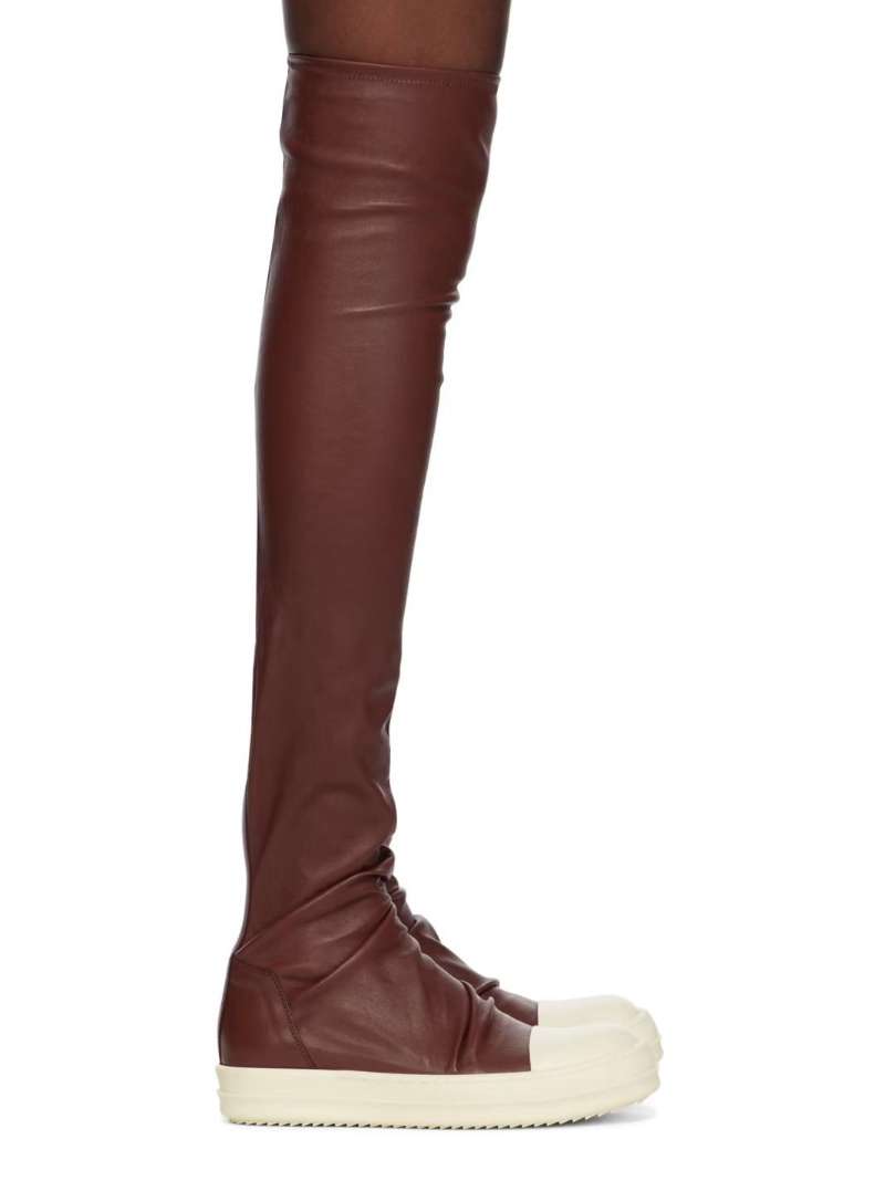 Rick Owens Burgundy Knee-High Stocking Boots  SSENSE