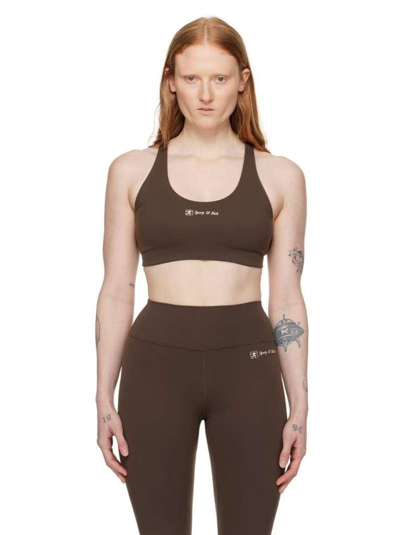 Brown Runner Script Sports Bra by Sporty & Rich on Sale SSENSE