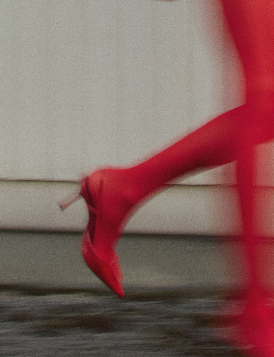 Falke Red Tights and MANGO Red Slingback Pumps