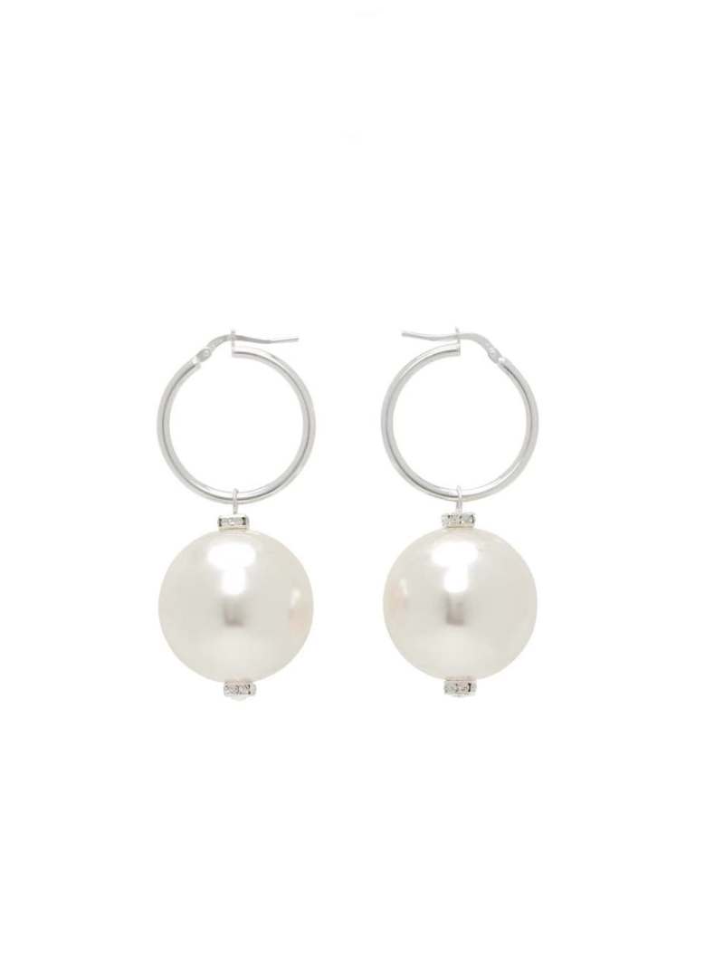 Silver & White Mini Hoop Pearl Earrings by Magda Butrym on Sale SSENSE