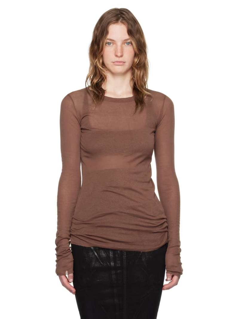 Rick Owens Brown Porterville Rib Long Sleeve T-Shirt  SSENSE