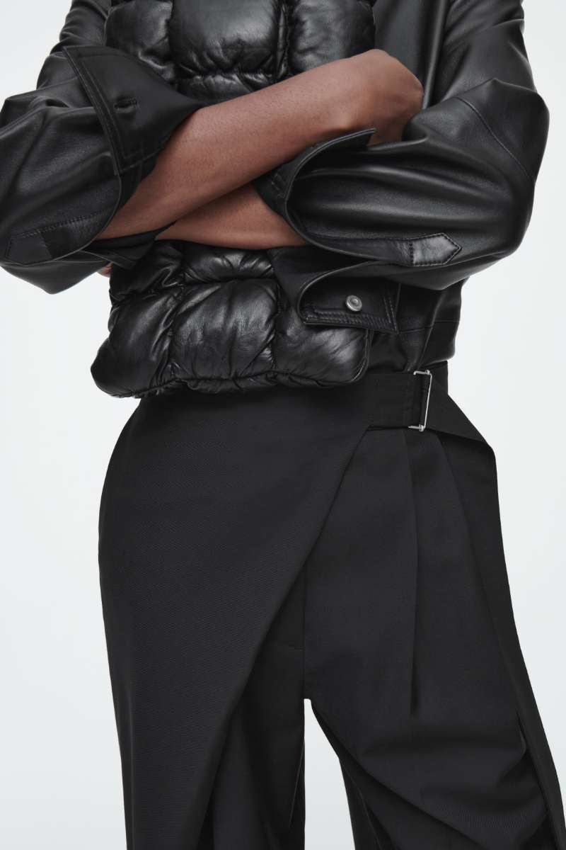 BELTED WRAP-FRONT WOOL PANTS - BLACK - Trousers - COS