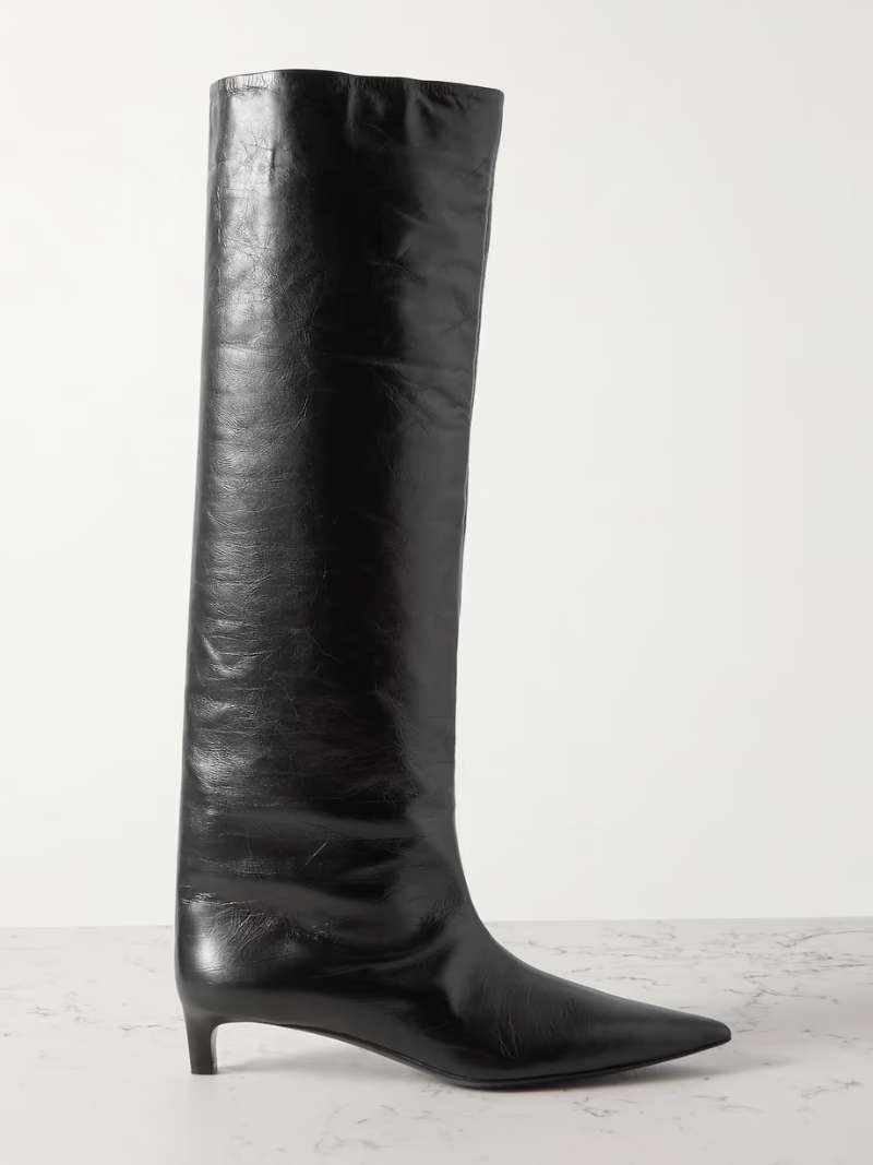 JIL SANDER Textured-leather point-toe knee boots  NET-A-PORTER