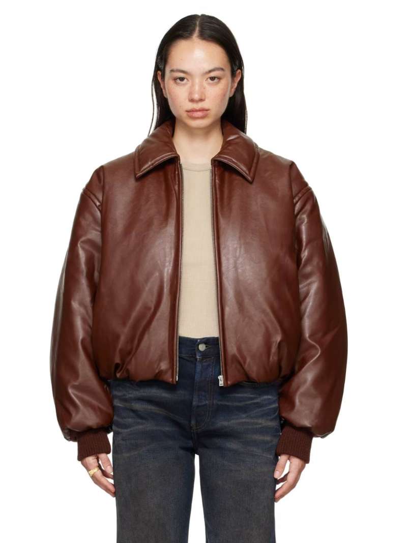 Acne Studios Red Coated Faux-Leather Bomber Jacket SSENSE