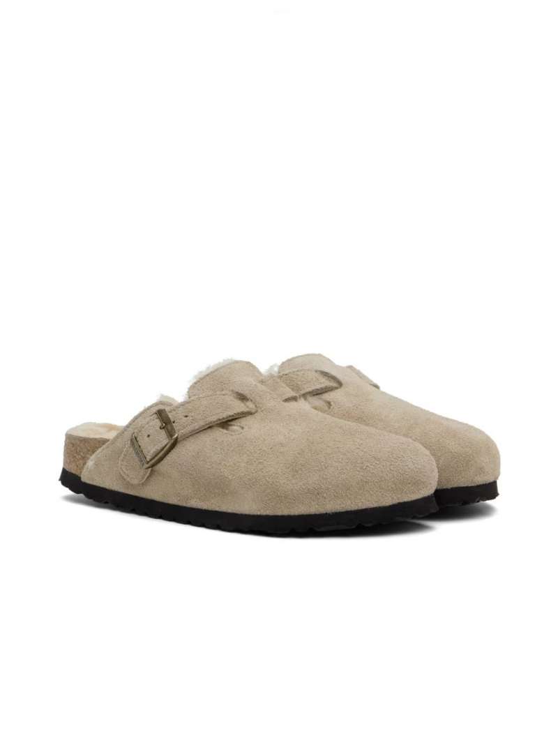 Birkenstock Taupe Narrow Boston Shearling Slip-on Loafers  SSENSE