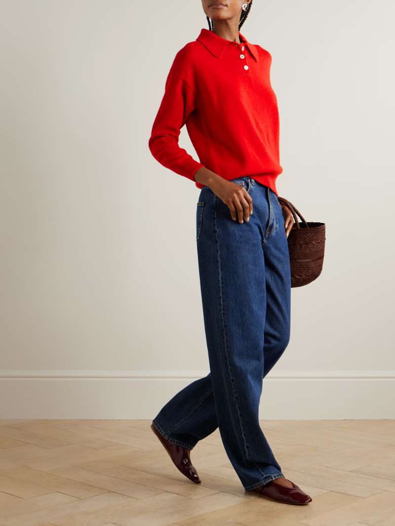 &DAUGHTER Red Edith wool polo sweater  NET-A-PORTER