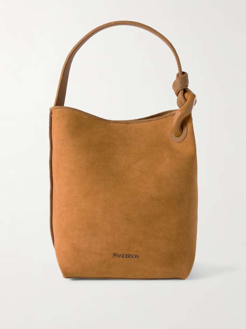 JW ANDERSON JWA Corner chain-embellished suede-trimmed canvas tote  NET-A-PORTER